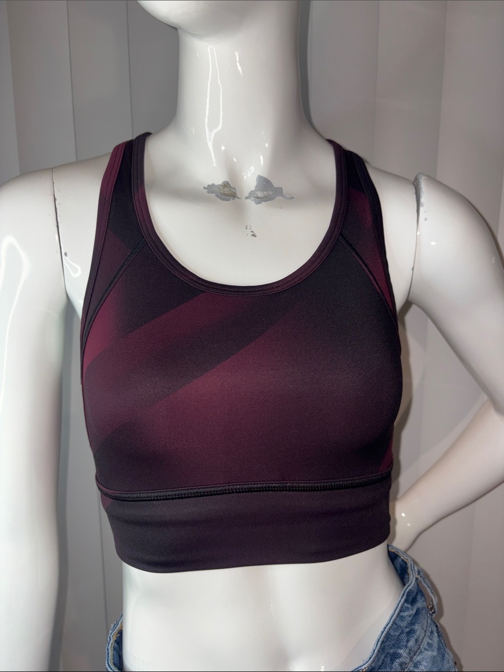Athleta High Impact Abstract Open Back Sports Bra Burgundy Black XXS